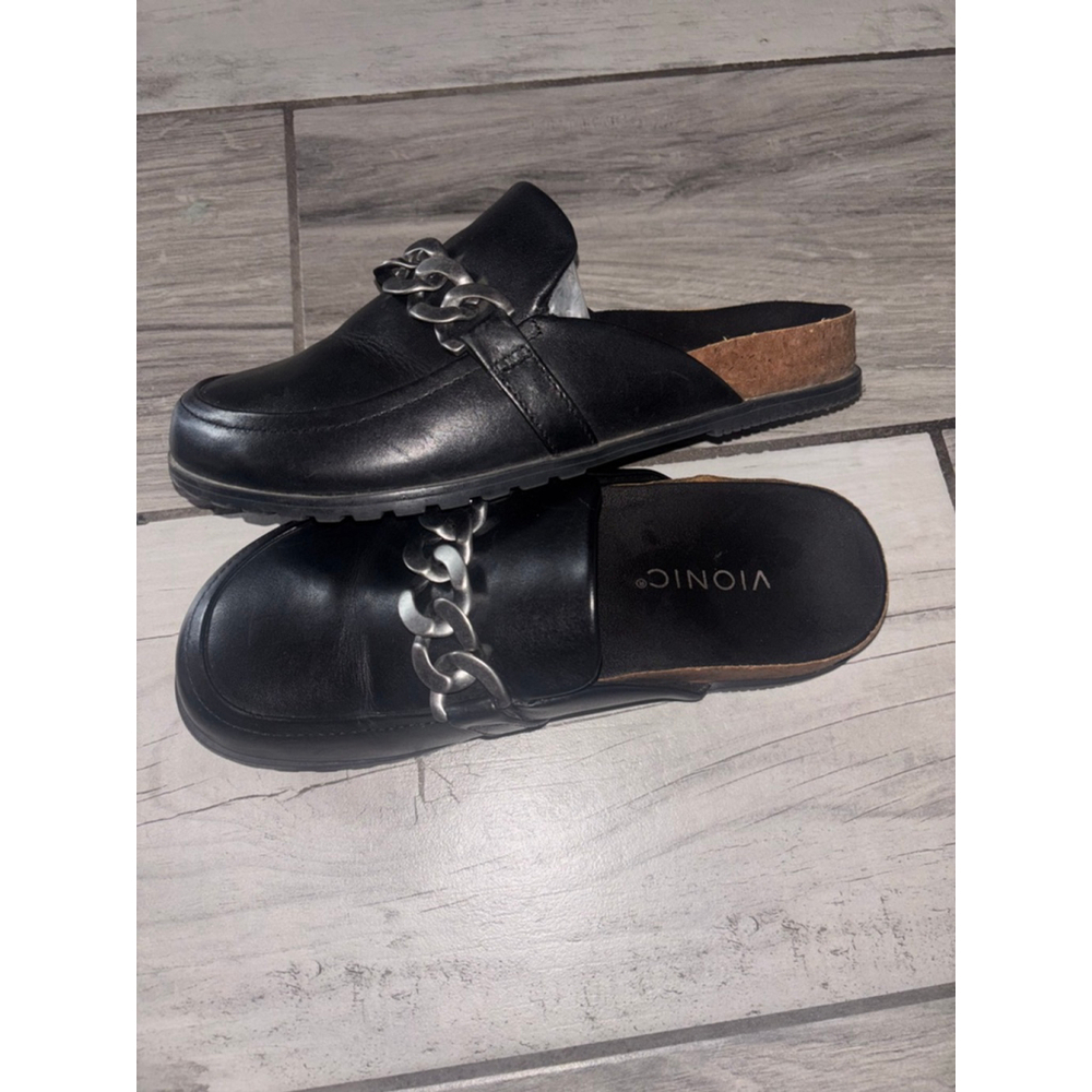 Vionic Boho Bikercore Cork Black Leather Mule Clog built Orthotic Comfort Size 6 - Picture 3 of 9